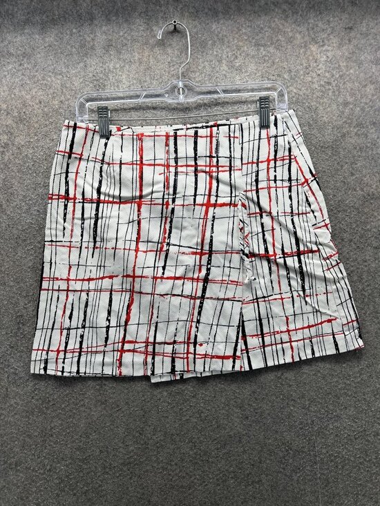 Trina Turk Dresses & Skirts - Trina Turk Skirt Womens 8 White Plaid Cotton Blend Twill Mini Pencil Pockets